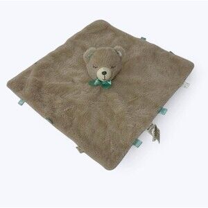 Kellytoy Brown Sleeping Bear‎ Security Blanket Baby Toddler Lovey Green Bow Soft